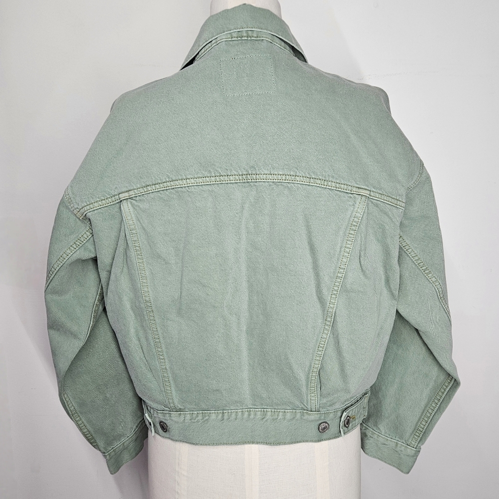 Levi's Size S/M Jean Jacket Ex-Boyfriend Trucker Sage Green Premium Denim Cotton - Picture 3 of 10